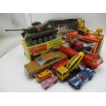 A mixed lot to include Corgi Hyster Challenger 800 Marx Toys cap firing tank, battery operated,