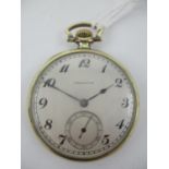 An early 20th century Hamilton 14k gold filled, open faced pocket watch having a silvered dial