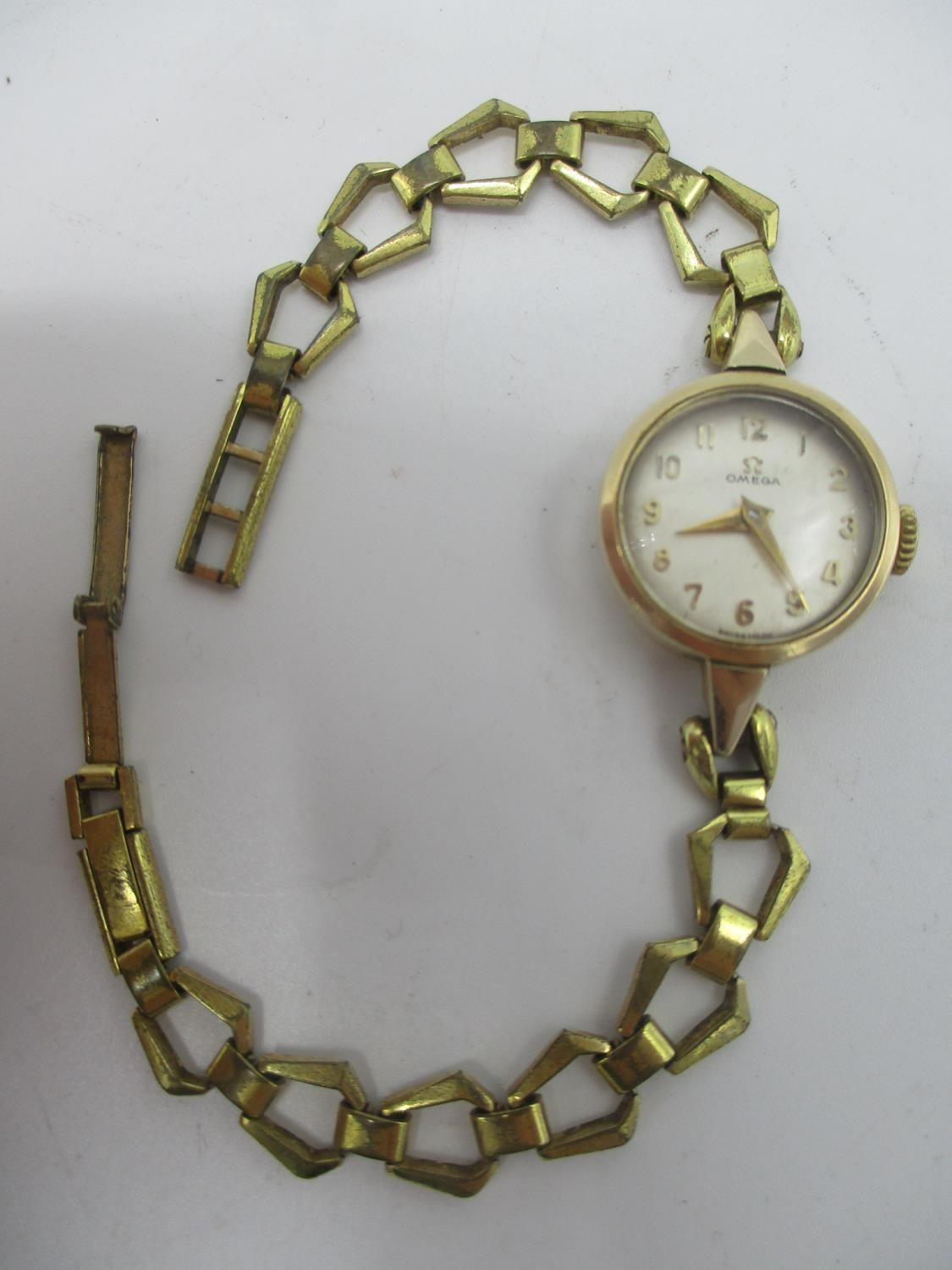 An Omega manual wind, gold plated ladies wristwatch, circa 1956 having a white dial with Arabic - Image 2 of 5