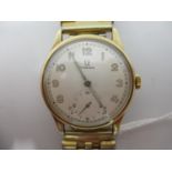 An Omega 9ct gold gents manual wind wristwatch circa 1944, the dial having Arabic numerals and