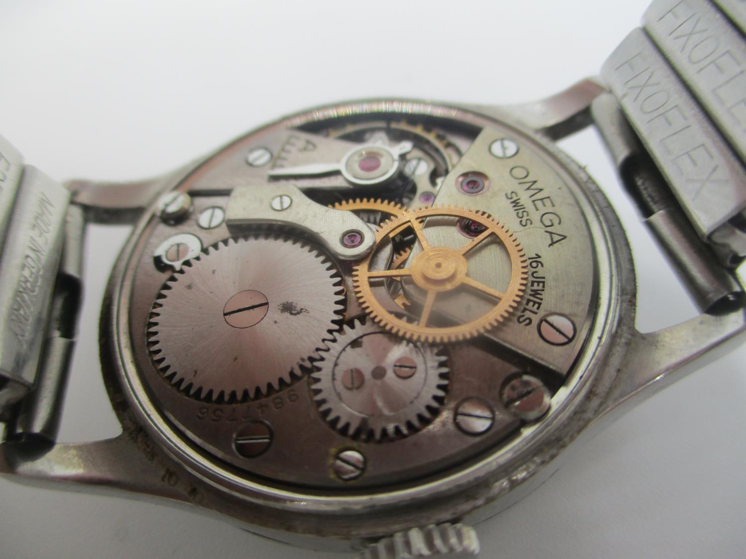 A WW2 Omega manual wind gents stainless steel wristwatch, circa 1943, possibly military. The dial - Image 10 of 12