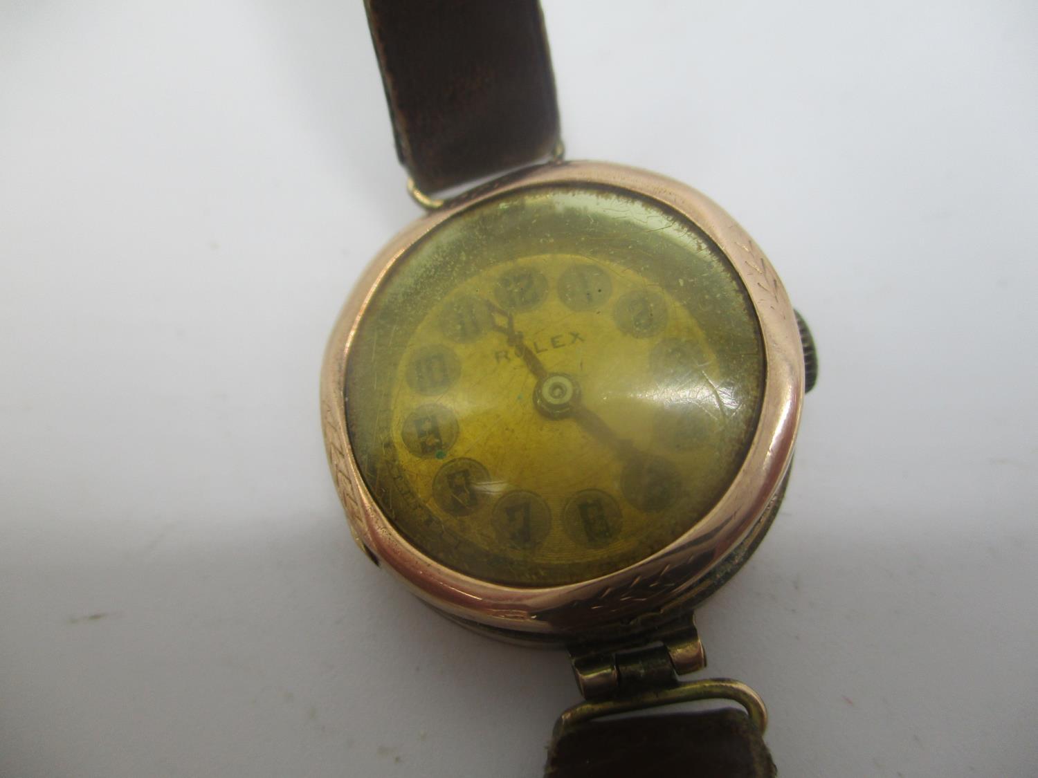 An early 20th century Rolex manual wind 9ct gold ladies wristwatch having a gilt dial, the case back - Image 2 of 5