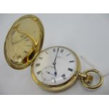 An early 20th century 18ct gold full hunter, keyless wound pocket watch. The white enamel dial
