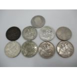 Nine crown coins to include a George III example, 1888, 1889, 1892, 1900, 1902, 1935, 1937, 1951