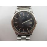 An Omega automatic gents stainless steel wristwatch, circa 1974 having a blue dial with baton