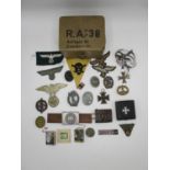 German WWII and other badges to include metal, cloth and embroidered examples, a German steel SS