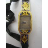 An early 20th century Buren 18ct gold and enamelled ladies, manual wind cocktail watch having a