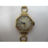 An early 20th century Rolex 9ct gold ladies wristwatch having an octagonal case with Arabic numerals