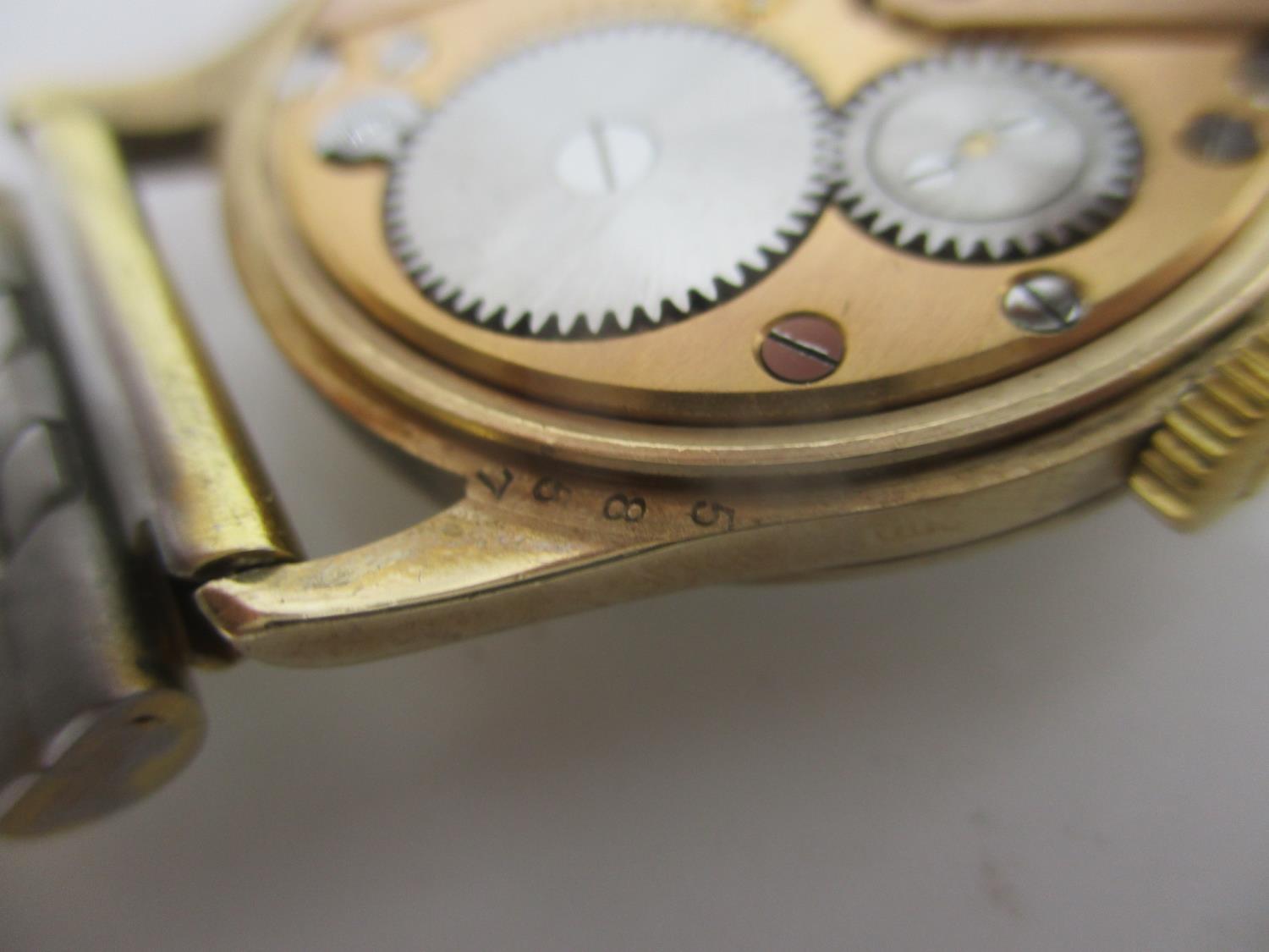 An Omega 9ct gold gents manual wind wristwatch circa 1944, the dial having Arabic numerals and - Image 8 of 8