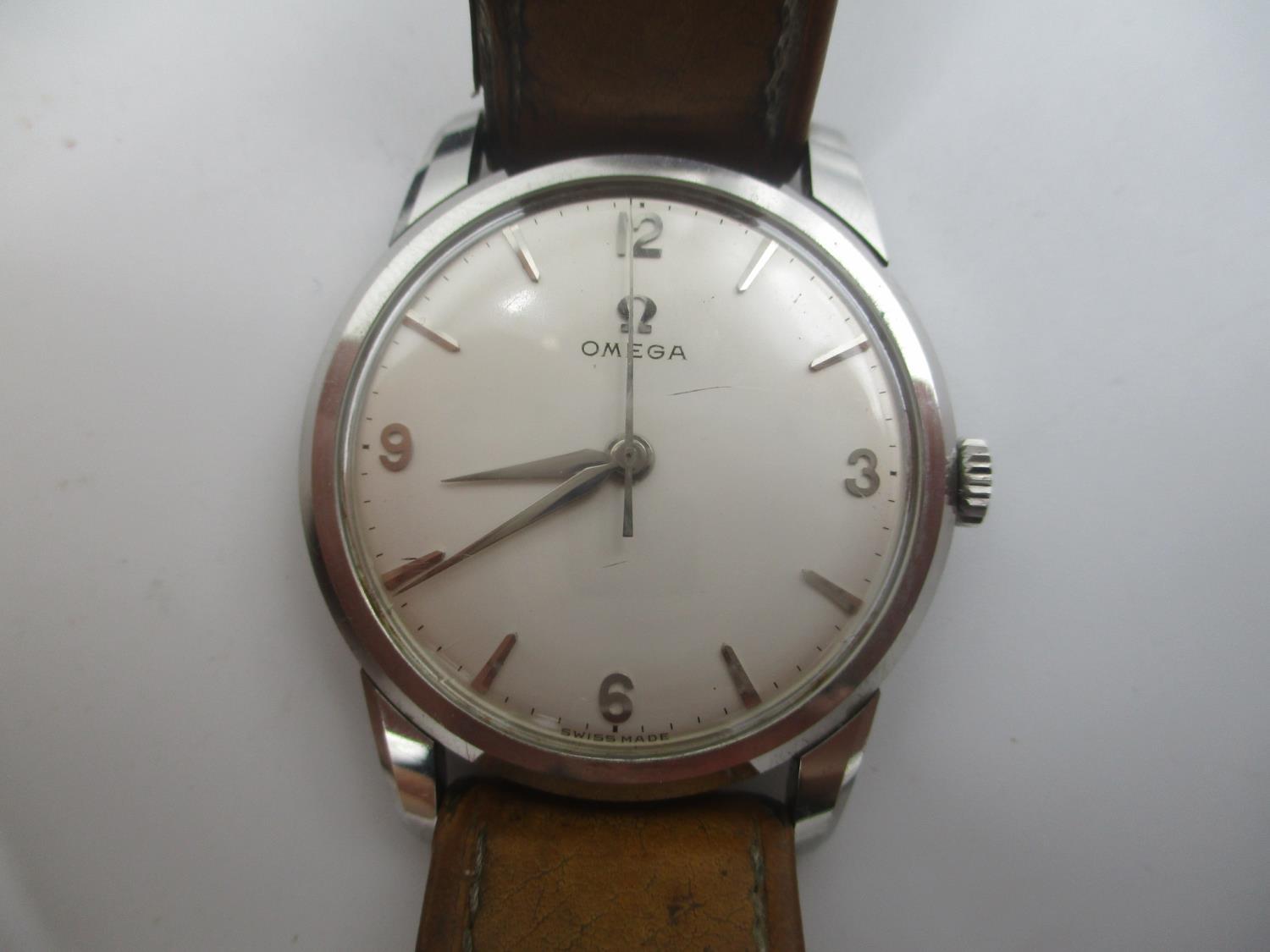An Omega manual wind, stainless steel gents wristwatch circa 1960, the calibre 285 movement numbered