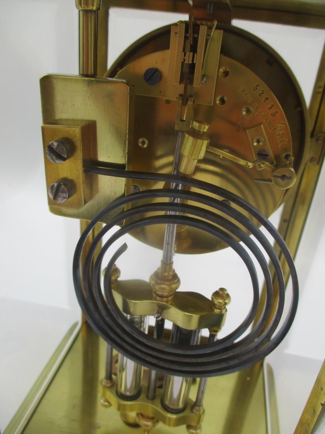 A late 19th century French 8 day brass mantle clock having a mercury pendulum, the movement signed A - Image 4 of 4