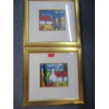 Natasha Barnes - a pair of views with buildings. Acrylic, signed. Framed and glazed