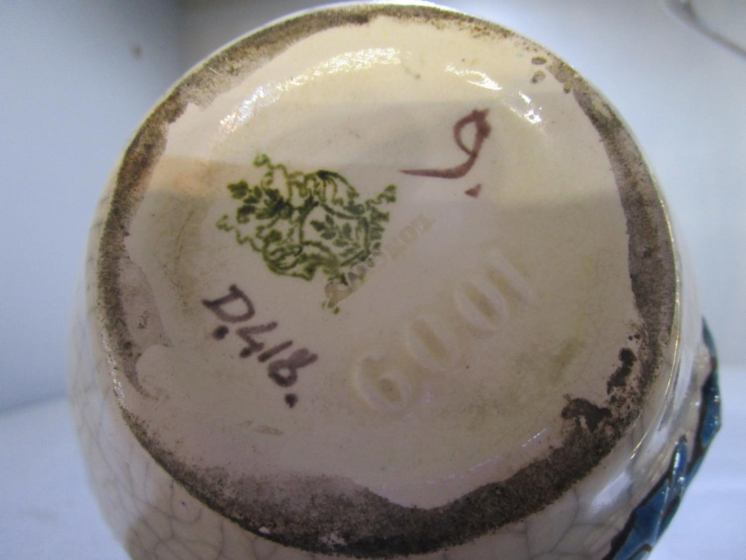 A Longwy double gourd pottery vase with resized floral enamelled decoration on a crackle glazed - Image 6 of 6