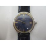 A Favre Leuba manual wind stainless steel gents wristwatch, having a blue dial with gilt baton