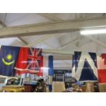 Five large fabric flags to include Malaysia, The Netherlands, Scotland and Canada