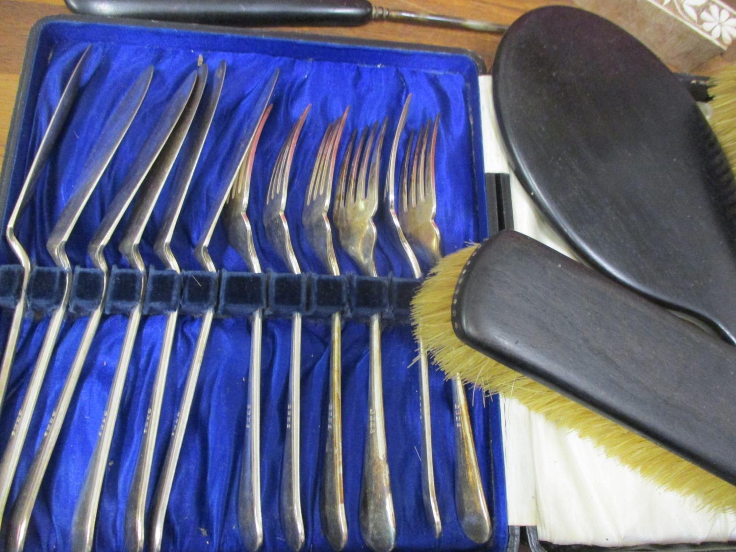 Silver backed dressing table items, an air pistol, various handles and printing blocks - Image 7 of 8