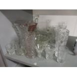 Glassware to include pedestal glasses, decanters, vases and other items