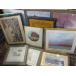 Mixed pictures to include a George Spence oil painting, a map of Buckinghamshire and one of