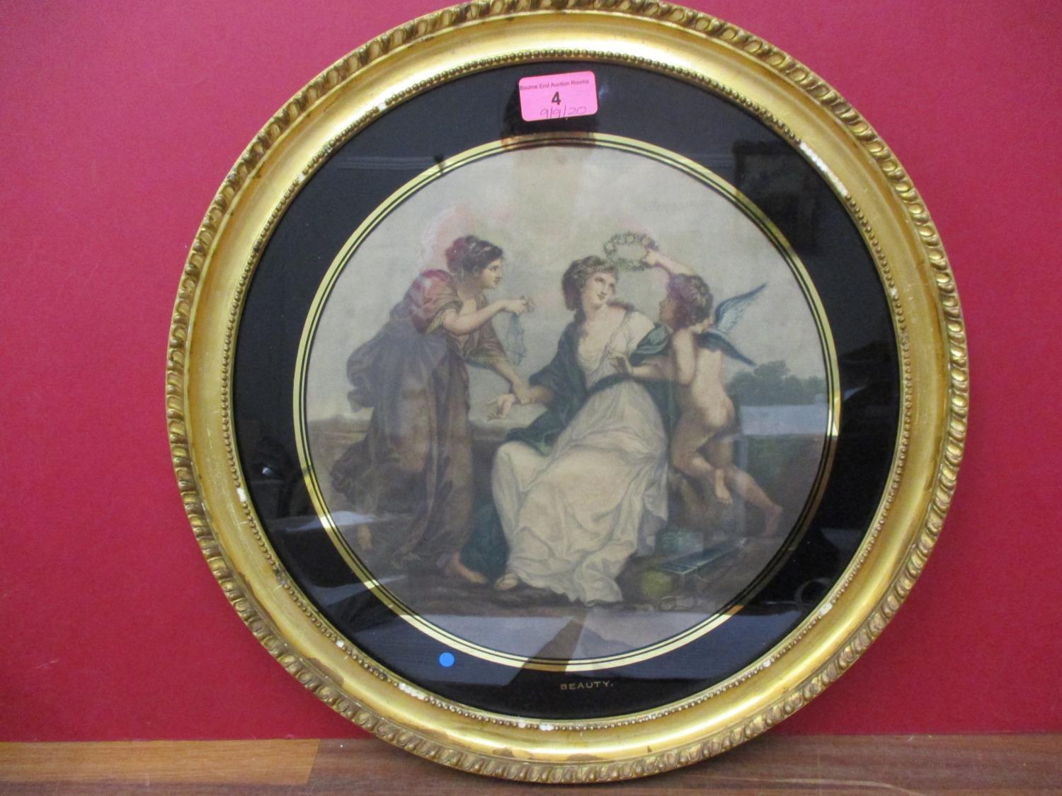 A Victorian Bartelozzi framed print entitled Beauty, in a circular gilt frame - Image 2 of 2