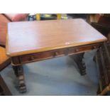 A Victorian side table having two inset drawers and standing on four scroll shaped feet 28 1/2" H