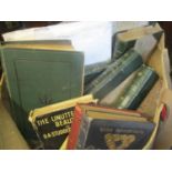 Books to include a 1939 Old Glass by N Hudson Moore, mixed photos and postcards