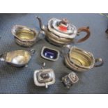 A silver plated teaset with additional silver plated items