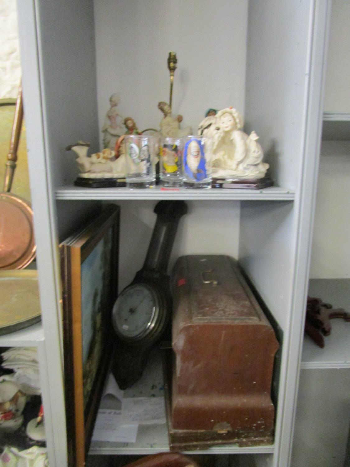 Naples composition figures, a 1960s oak barometer, a manual Frister & Rossman sewing machine, an oil - Image 4 of 6