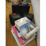 A small selection of modern books to include cookery books, two pairs of speakers to include Sony