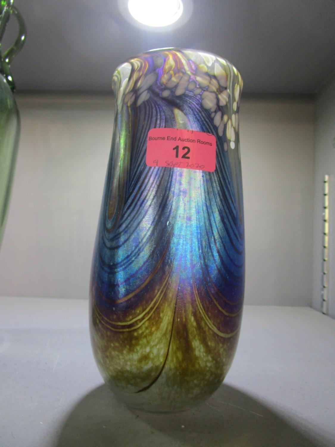 Norman Stuart Clarke, c. 1989, a studio glass vase with combed iridescent decoration below a pattern - Image 2 of 2