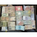 A selection of world bank notes including French, Korean, Japanese, Spain, Bahamas, Italy etc mainly