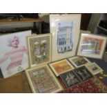 A quantity of prints and watercolours to include Venice at Sunset by J. Baldwin, together with two
