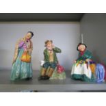 A group of three Royal Doulton figurines, Bridge HN2070, Owl William HN2042, and silks and ribbons