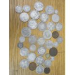 Victorian silver coins, 291g and five other coins