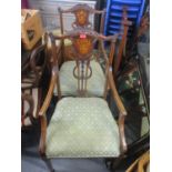 A pair of late Victorian/Edwardian mahogany inlaid salon armchairs