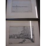 George Charles Haite - a coastal scene and a river scene, pencil, framed and glazed
