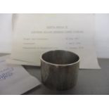 A silver napkin holder dated 1917 inscribed with Lieut WF Cleeve RAF 1917 Crystal Palace, Chingford,