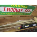 A Jacques croquet set in a pine carrying case