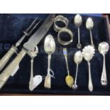 A mixed selection of silver and white metal items to include silver handled carving set and