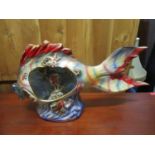 A retro kitch Capodimonte pottery fish vase with a large fish