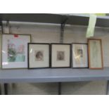 A group of five pictures to include E Arpin 1932, a signed and dated pencil drawing of a young