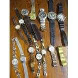 Mixed modern wristwatches to include a rose gold coloured Michael Kors ladies watch, two ladies
