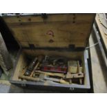 A vintage chest containing mixed wood working tools to include a Stanley plane