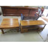 An Asian hardwood coffee table, 16" x 31 2/8" x 16 2/8" and a side table with open shelves and two