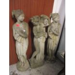 Three composition stone garden statues of females 32" H
