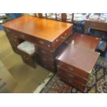 A reproduction campaign style mahogany twin pedestal desk, together with a footstool and a pair of