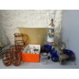 A mixed lot of glass and ceramics to include a 19th century French pocket watch holder, Victorian