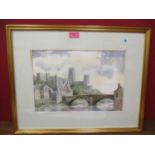 Isobel Napier - Durham Cathedral, a watercolour, 10" x 14", initialled to the lower left hand