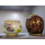 A Carlton Ware Rouge Royale lustre vase, together with a Wedgwood lustre bowl depicting butterflies