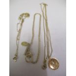 Two 9ct gold necklaces and a 9ct gold bracelet 6.9 grams