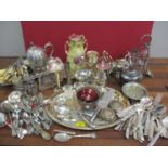 Silver and silver plate to include cutlery and flatware, teaware, tableware, silver, a 19th